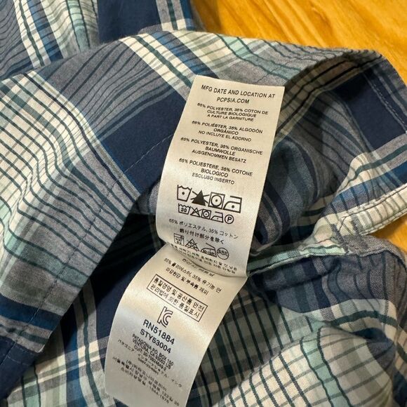 Patagonia Puckerware Button Up Shirt Mens LRG Short Sleeve Seersucker Blue Plaid - Picture 6 of 10